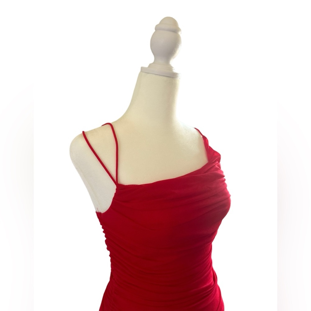 Red Ruched Bodycon Dress - Picture 3 of 8